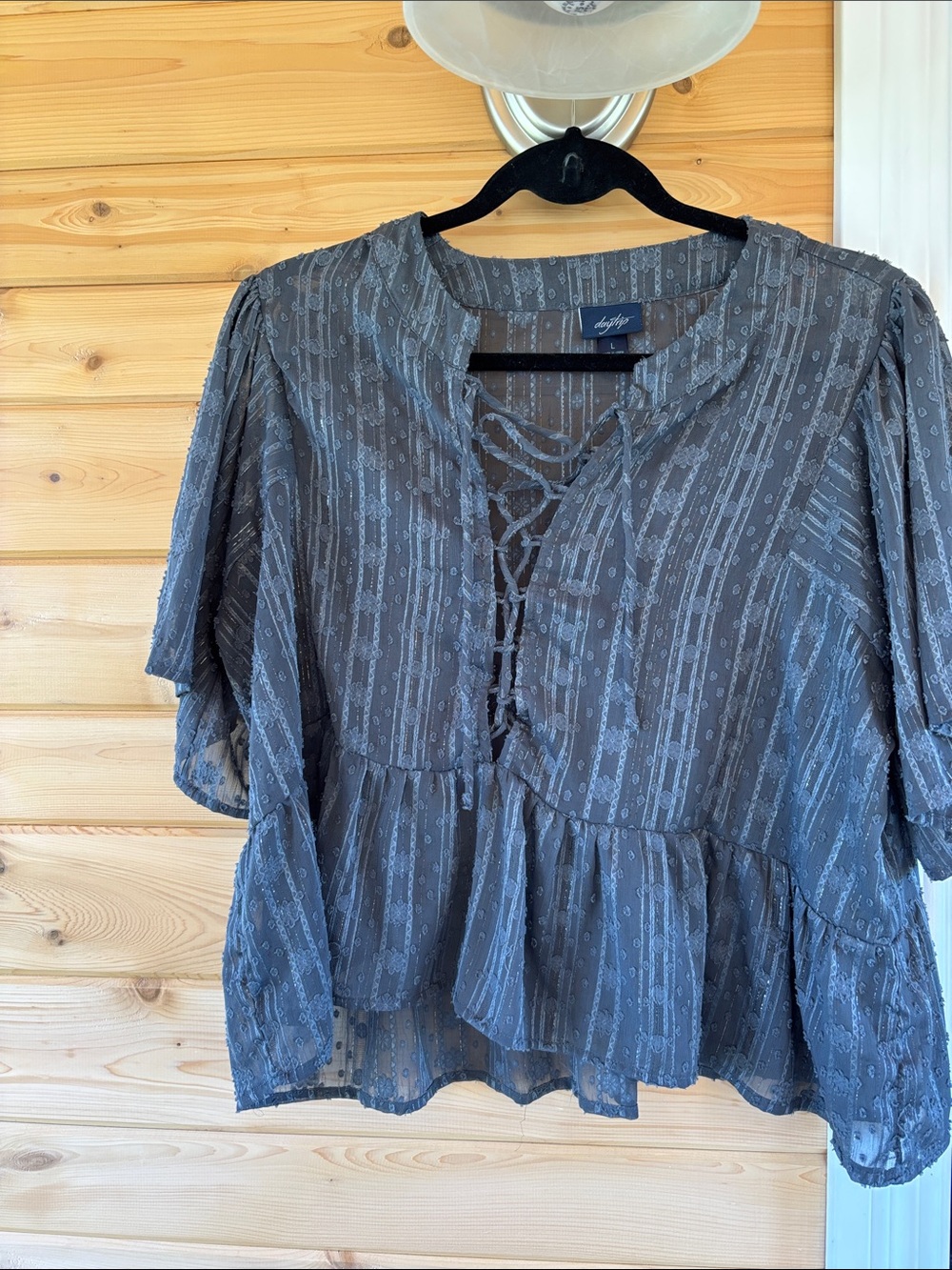Daytrip Slate Lace-Up Peplum Blouse